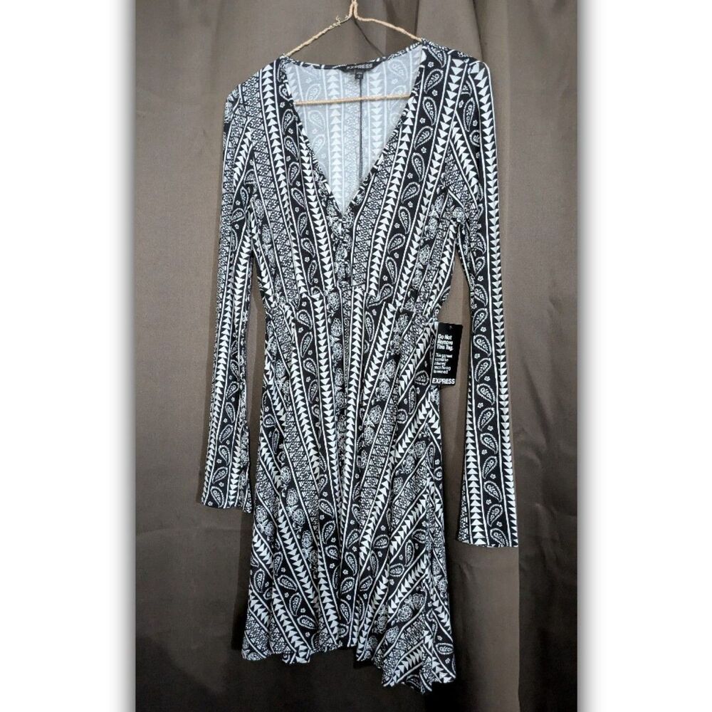 Express Dress Womens Black With White Pattern Dress SP Boho NWT